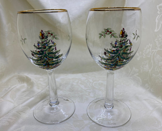 Spode Christmas Tree 13 oz.  Wine Glasses, Set of 2