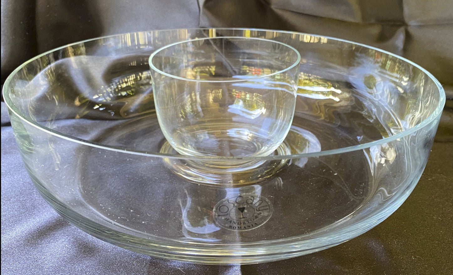Toscany Hand Blown Chip and Dip Bowl from Romania 